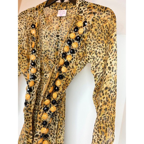 Have Faith Swimwear Leopard Print Coverup, Beaded Rhinestones Details Small - Picture 3 of 14